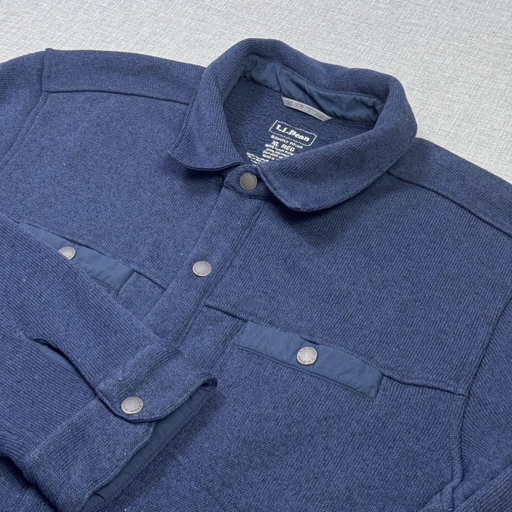 L.L. Bean Sweater Fleece Shacket Mens XL Blue Lined Insulated Snap Button